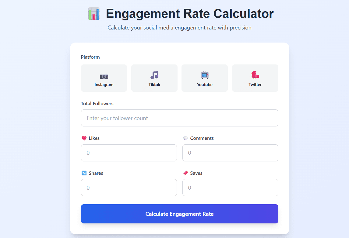 Free Online Social Media Engagement Rate Calculator – Instagram, TikTok & YouTube