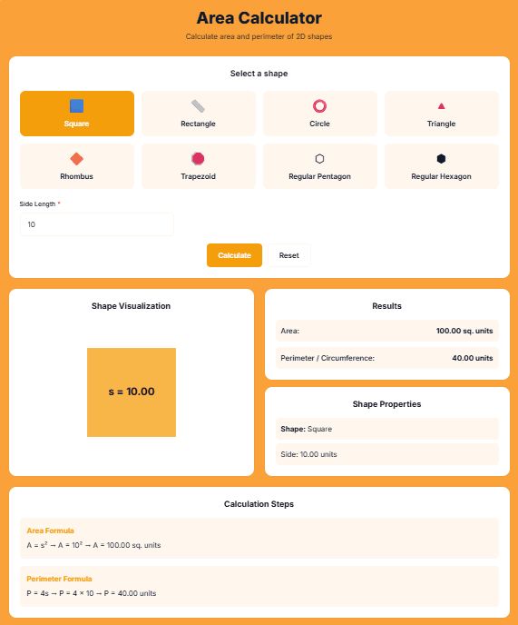 Area Calculator: Calculate Area and Perimeter of Any 2D Shape
