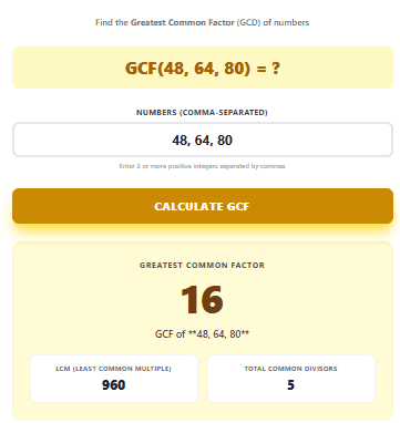 GCF Calculator: Find Greatest Common Factor Step by Step