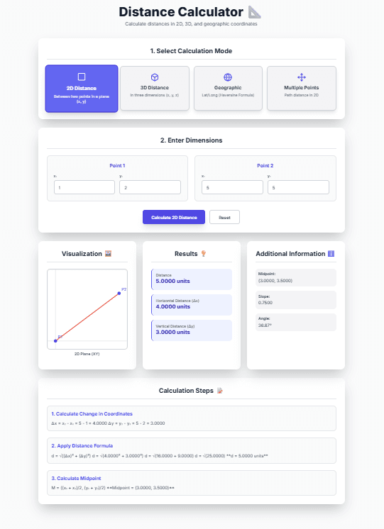 Distance Calculator – 2D, 3D & Geographic Distance Tool