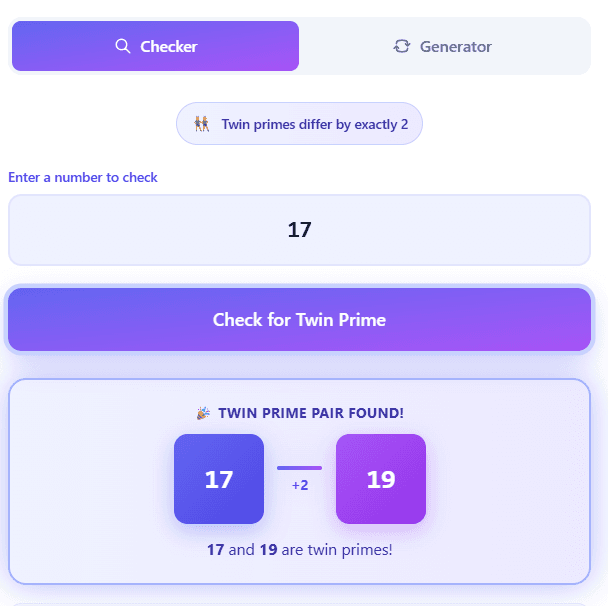 Twin Prime Calculator: Check and Generate Twin Prime Pairs Step by Step