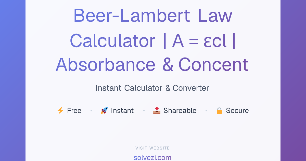 Beer-Lambert Law Calculator | A = εcl | Absorbance & Concentration ...
