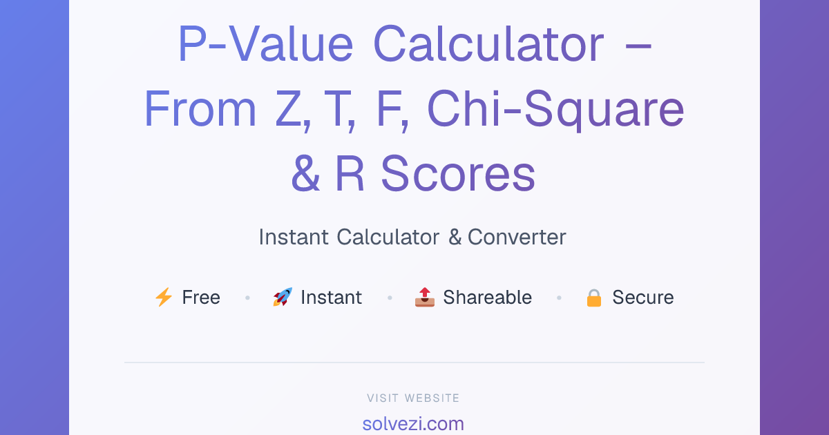 P-Value Calculator – From Z, T, F, Chi-Square & R Scores | Solvezi