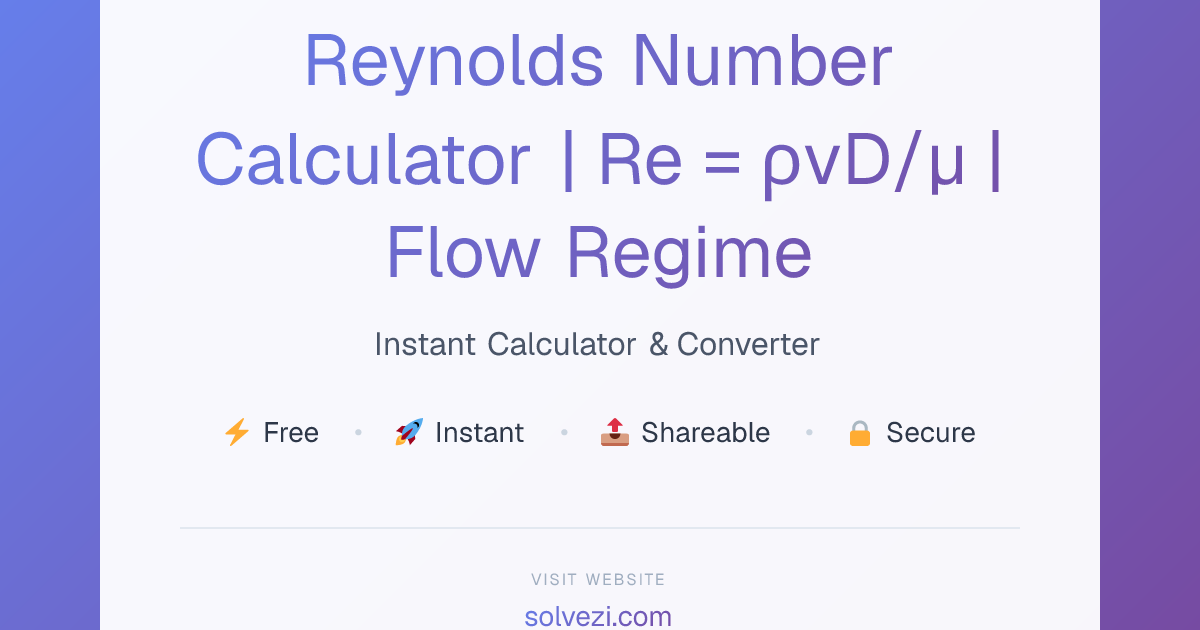 Reynolds Number Calculator | Re = ρvD/μ | Flow Regime | Solvezi