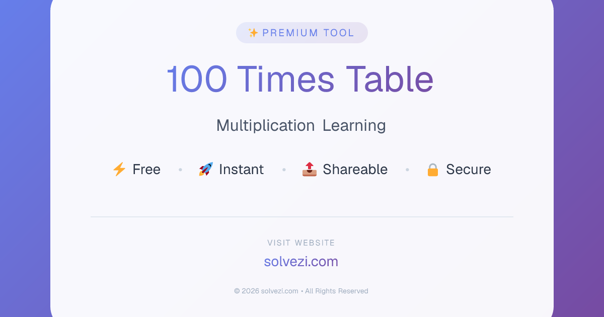 100 Times Table - Learn & Practice Online | Solvezi
