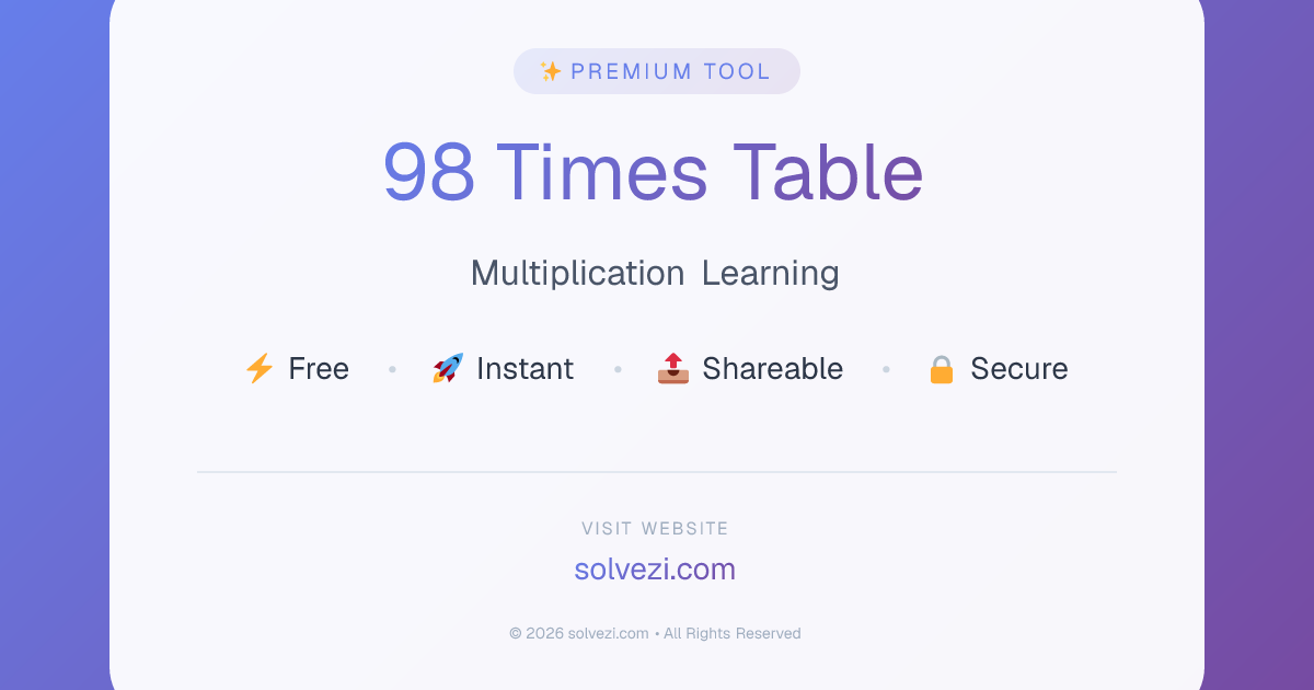 98 Times Table - Learn & Practice Online | Solvezi