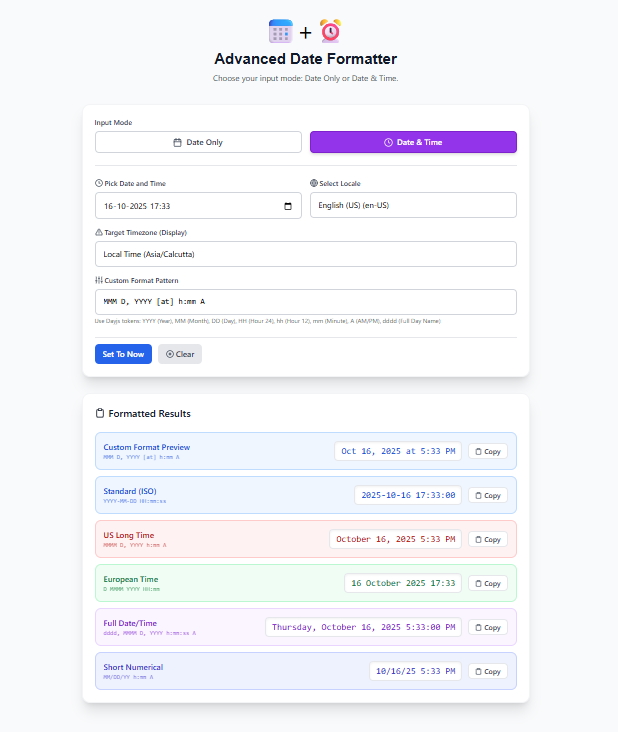 Date Formatter Tool – Convert, Customize & Format Dates Online | Solvezi