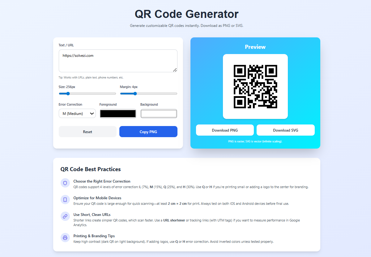 QR Code Generator Online – Free Custom QR Code Maker with PNG & SVG Download