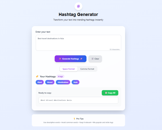 Hashtag Generator – Create Trending & Relevant Hashtags Instantly | Solvezi