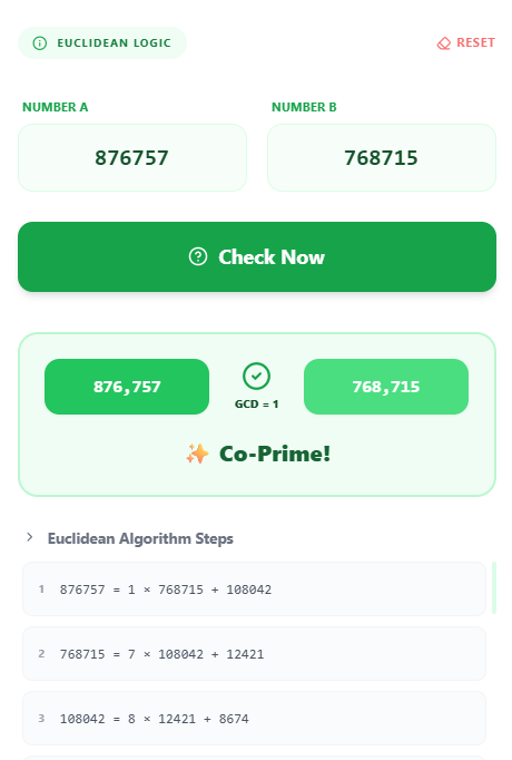 Co-Prime Checker: Check If Numbers Are Relatively Prime Step by Step