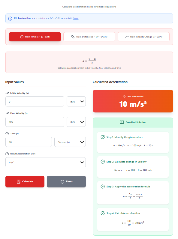 Acceleration Kinematics Calculator – Calculate Acceleration Using Kinematic Equations